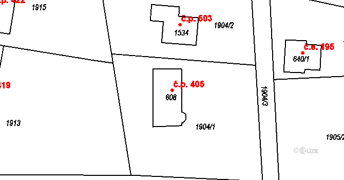 Čerčany 405 na parcele st. 608 v KÚ Čerčany, Katastrální mapa