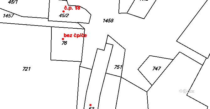 Holčovice 15, Postupice na parcele st. 53 v KÚ Milovanice, Katastrální mapa