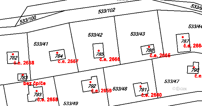 Těptín 2666, Kamenice na parcele st. 785 v KÚ Těptín, Katastrální mapa