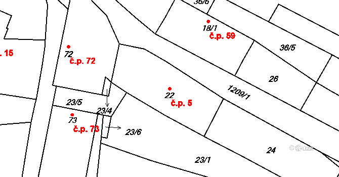 Děbolín 5, Jindřichův Hradec na parcele st. 22 v KÚ Děbolín, Katastrální mapa
