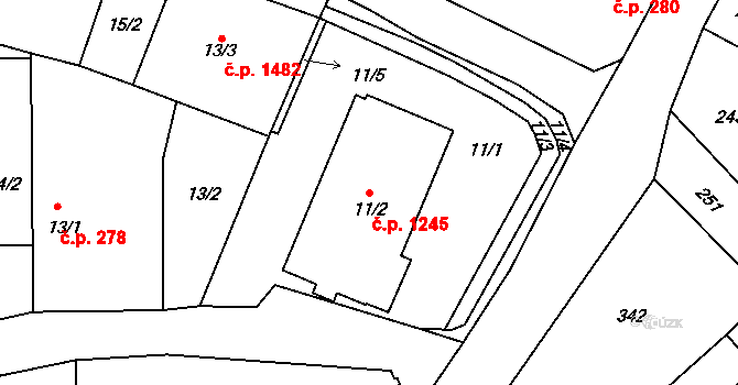 Frýdlant 1245 na parcele st. 11/2 v KÚ Frýdlant, Katastrální mapa