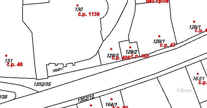 Blansko 406 na parcele st. 129/3 v KÚ Blansko, Katastrální mapa