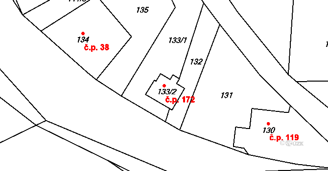 Kvaň 172, Zaječov na parcele st. 133/2 v KÚ Kvaň, Katastrální mapa