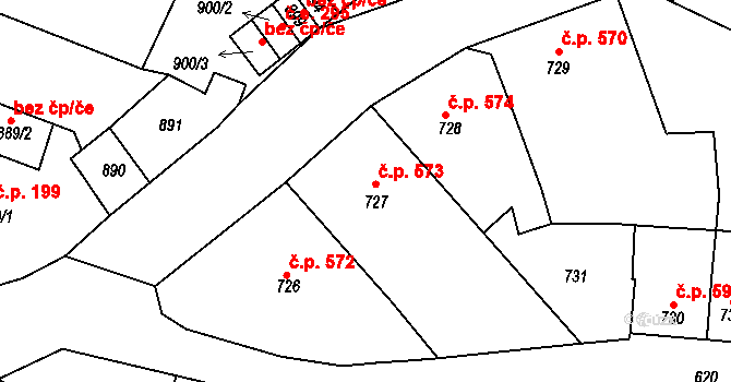 Tachov 573 na parcele st. 727 v KÚ Tachov, Katastrální mapa