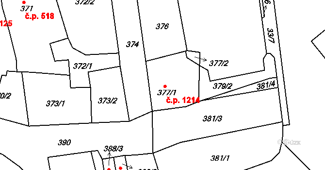 Tachov 1214 na parcele st. 377/1 v KÚ Tachov, Katastrální mapa