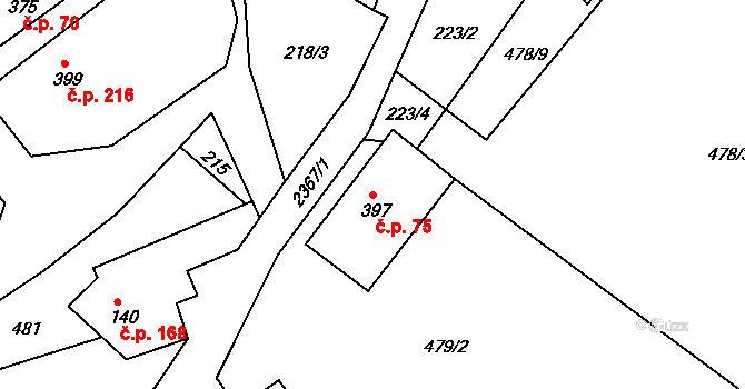 Osík 75 na parcele st. 397 v KÚ Osík, Katastrální mapa