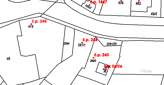 Uničov 244 na parcele st. 391/1 v KÚ Uničov, Katastrální mapa