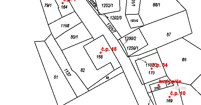 Rožmberk nad Vltavou 15 na parcele st. 166 v KÚ Rožmberk nad Vltavou, Katastrální mapa