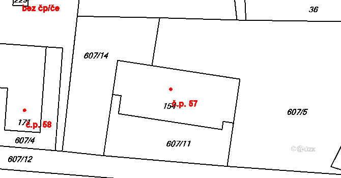 Lovečkovice 57 na parcele st. 154 v KÚ Lovečkovice, Katastrální mapa