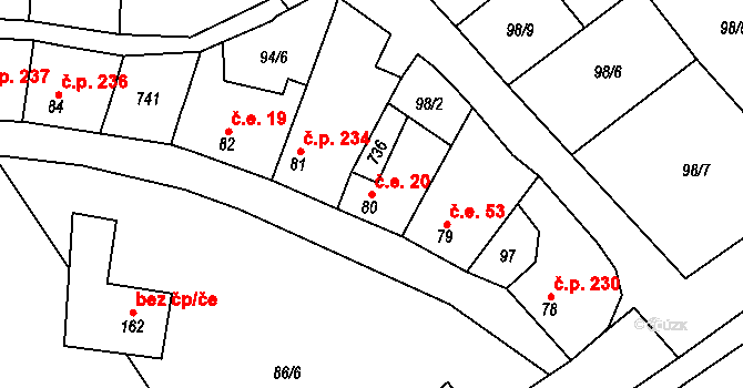 Vrbice 20, Mšené-lázně na parcele st. 80 v KÚ Vrbice u Mšeného-lázní, Katastrální mapa