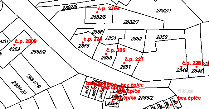 Roudnice nad Labem 226 na parcele st. 2853 v KÚ Roudnice nad Labem, Katastrální mapa