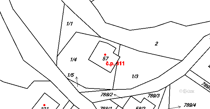 Chuchelna 311 na parcele st. 57 v KÚ Chuchelna, Katastrální mapa