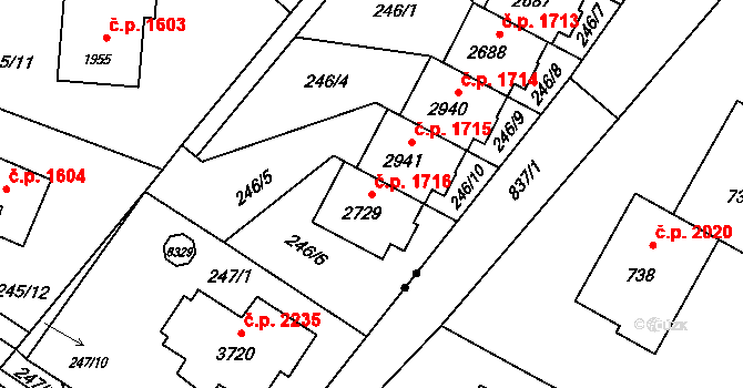 Rožnov pod Radhoštěm 1716 na parcele st. 2729 v KÚ Rožnov pod Radhoštěm, Katastrální mapa