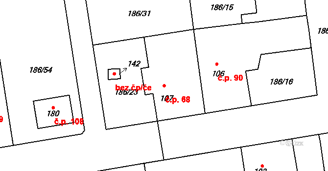 Mlékosrby 68 na parcele st. 107 v KÚ Mlékosrby, Katastrální mapa