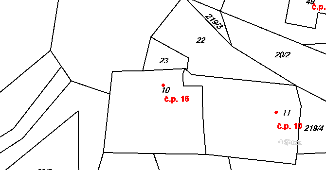 Kostelec 16 na parcele st. 10 v KÚ Kostelec u Jičíněvsi, Katastrální mapa