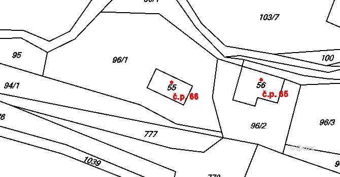 Vrchovina 66, Nová Paka na parcele st. 55 v KÚ Vrchovina, Katastrální mapa