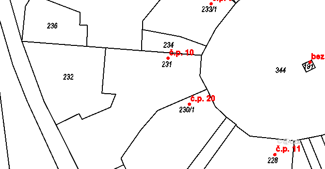 Vápensko 10, Kostomlaty nad Labem na parcele st. 231/3 v KÚ Hronětice, Katastrální mapa