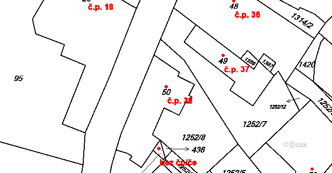 Krchleby 38 na parcele st. 50 v KÚ Krchleby u Nymburka, Katastrální mapa