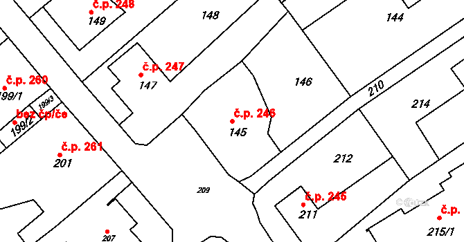 Miřetice u Klášterce nad Ohří 246, Klášterec nad Ohří na parcele st. 145 v KÚ Miřetice u Klášterce nad Ohří, Katastrální mapa