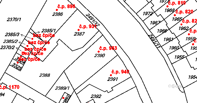 Duchcov 963 na parcele st. 2390 v KÚ Duchcov, Katastrální mapa