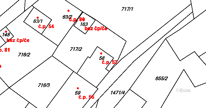 Číhalín 52 na parcele st. 58 v KÚ Číhalín, Katastrální mapa