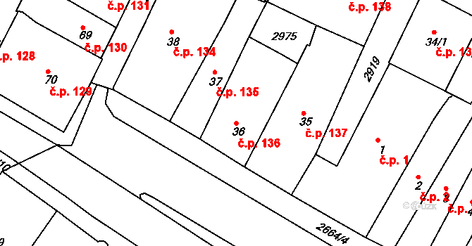 Chrudim I 136, Chrudim na parcele st. 36 v KÚ Chrudim, Katastrální mapa