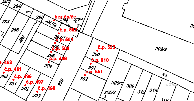 Tuřany 553, Brno na parcele st. 300 v KÚ Tuřany, Katastrální mapa