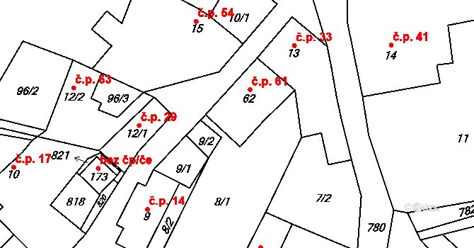 Bedřichov 61 na parcele st. 62 v KÚ Bedřichov, Katastrální mapa