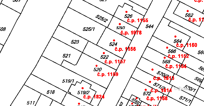 Černá Pole 1157, Brno na parcele st. 522 v KÚ Černá Pole, Katastrální mapa
