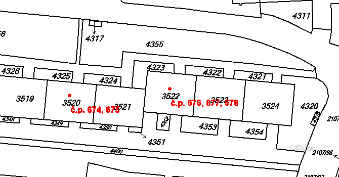 Komín 676,677,678, Brno na parcele st. 3524 v KÚ Komín, Katastrální mapa