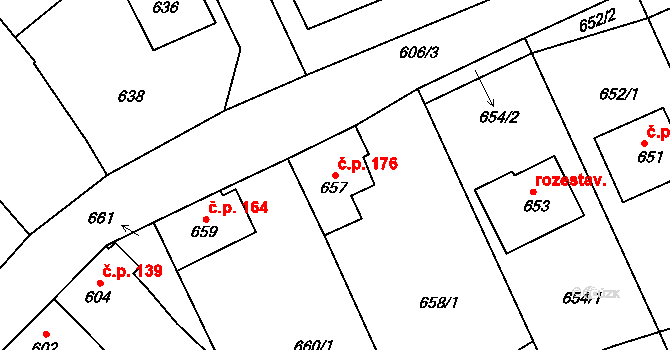 Lipůvka 176 na parcele st. 657 v KÚ Lipůvka, Katastrální mapa