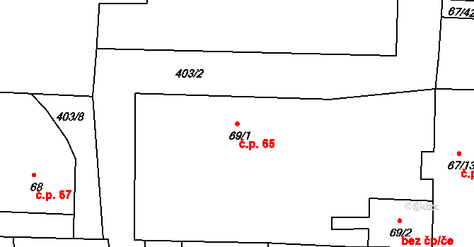 Černčice 65 na parcele st. 69/1 v KÚ Černčice u Loun, Katastrální mapa
