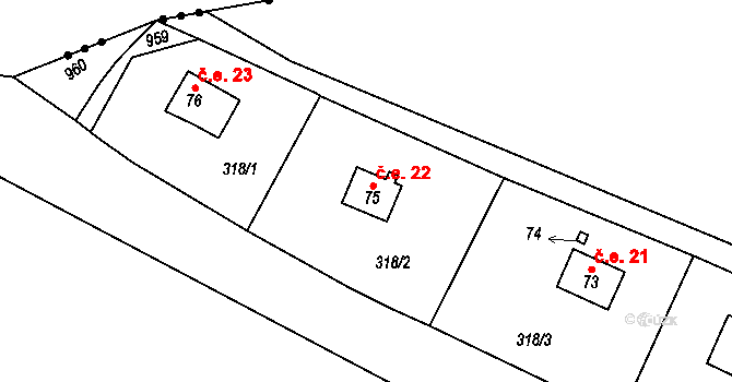 Levonice 22, Postoloprty na parcele st. 75 v KÚ Levonice, Katastrální mapa