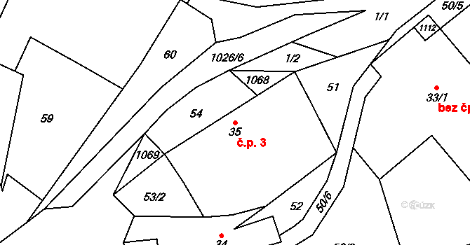 Roučkovice 3, Pacov na parcele st. 35 v KÚ Roučkovice, Katastrální mapa