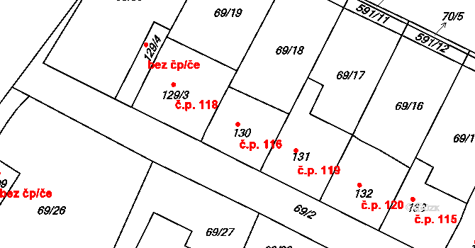Jeníkov 116 na parcele st. 130 v KÚ Jeníkov u Duchcova, Katastrální mapa