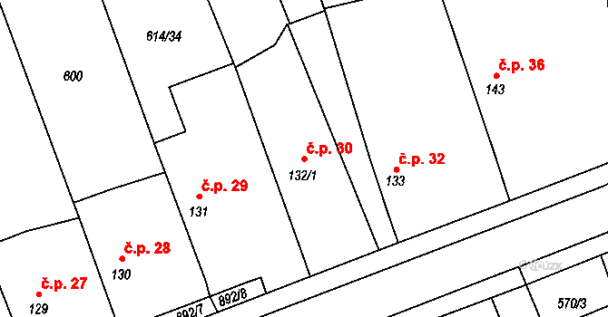 Michnovka 30, Kratonohy na parcele st. 132/1 v KÚ Michnovka, Katastrální mapa