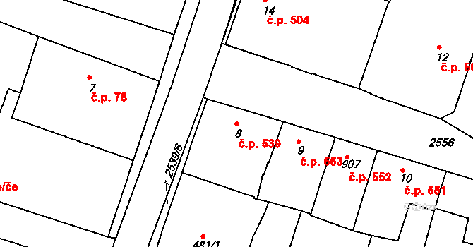 Nový Bydžov 539 na parcele st. 8 v KÚ Nový Bydžov, Katastrální mapa