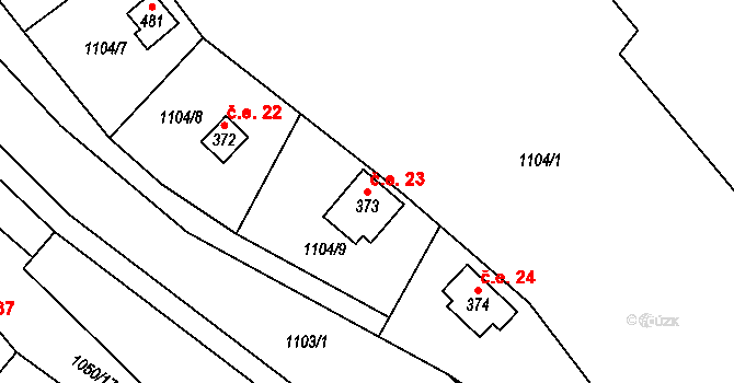 Liběchov 23 na parcele st. 373 v KÚ Liběchov, Katastrální mapa