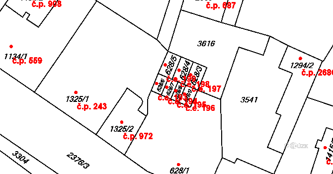 Cheb 194 na parcele st. 628/7 v KÚ Cheb, Katastrální mapa