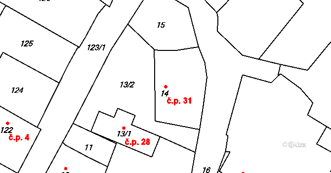 Puchlovice 31 na parcele st. 14 v KÚ Puchlovice, Katastrální mapa