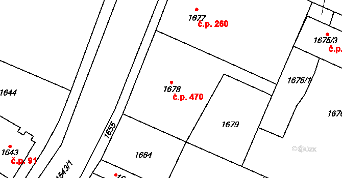 Újezd nad Lesy 470, Praha na parcele st. 1678 v KÚ Újezd nad Lesy, Katastrální mapa