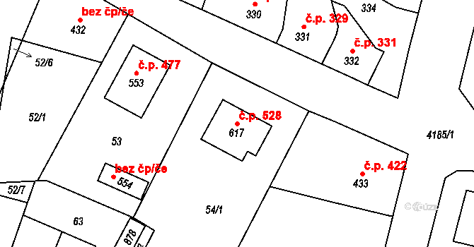 Lomnice nad Lužnicí 528 na parcele st. 617 v KÚ Lomnice nad Lužnicí, Katastrální mapa