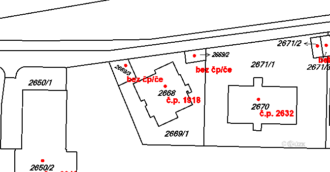 Smíchov 1918, Praha na parcele st. 2668 v KÚ Smíchov, Katastrální mapa