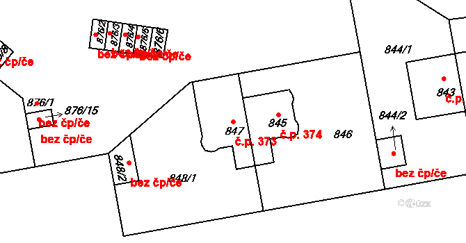 Střešovice 373, Praha na parcele st. 847 v KÚ Střešovice, Katastrální mapa