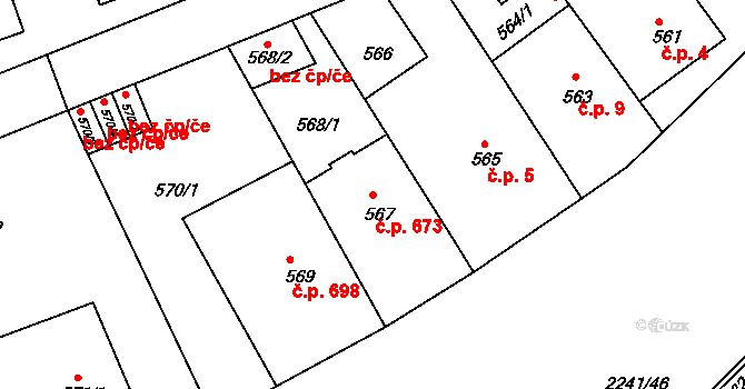 Střešovice 673, Praha na parcele st. 567 v KÚ Střešovice, Katastrální mapa