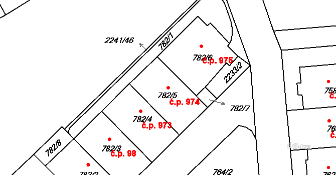 Střešovice 974, Praha na parcele st. 782/5 v KÚ Střešovice, Katastrální mapa