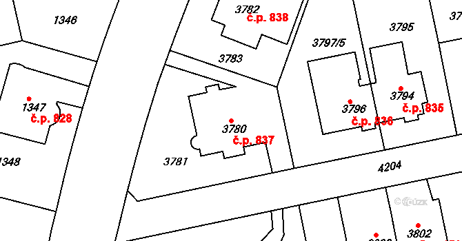 Dejvice 837, Praha na parcele st. 3780 v KÚ Dejvice, Katastrální mapa