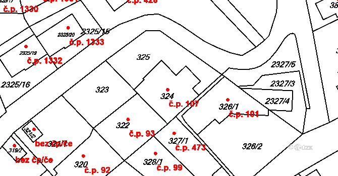 Suchdol 107, Praha na parcele st. 324 v KÚ Suchdol, Katastrální mapa