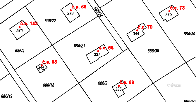 Halouny 68, Svinaře na parcele st. 337 v KÚ Svinaře, Katastrální mapa