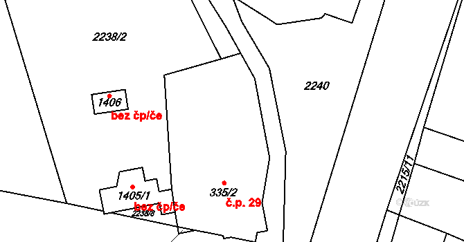 Voznice 29 na parcele st. 335/2 v KÚ Voznice, Katastrální mapa